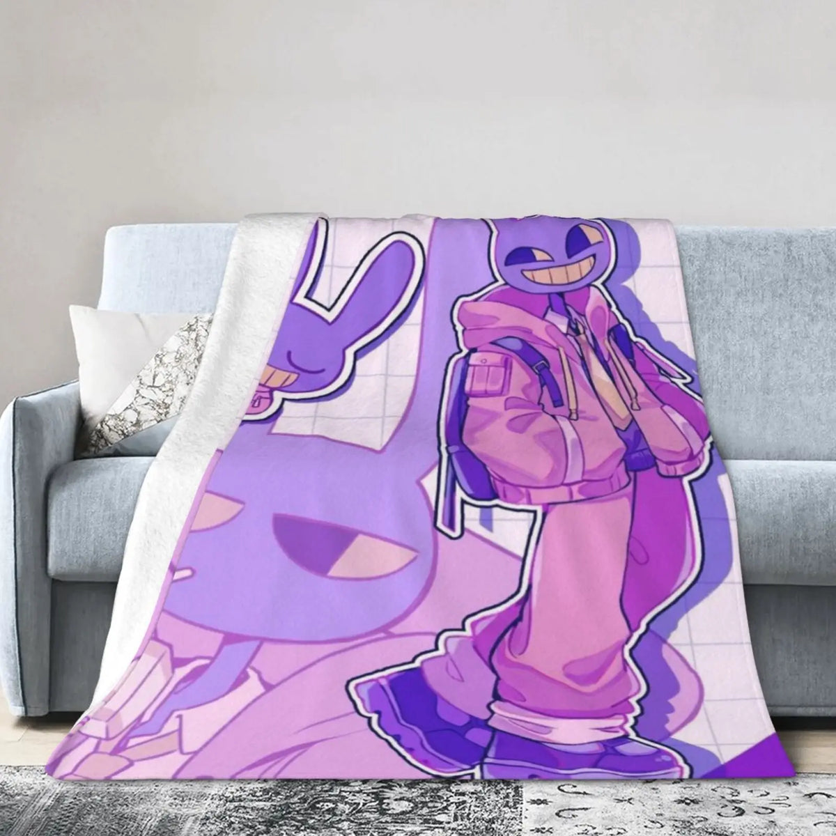 Amazing Digital Anime Circus Cozy Flannel Game Theme Throw Blanket