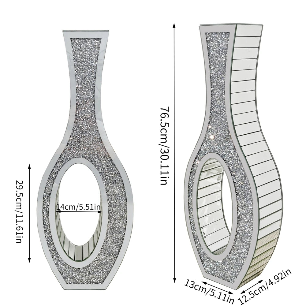 Mirrored Crush Diamond Decorative Floor Vase for Floral Arrangements