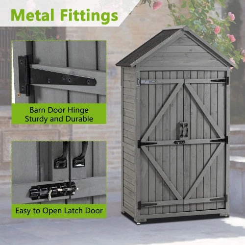 Outdoor Wooden Storage Cabinet With Removable Shelves And Latch