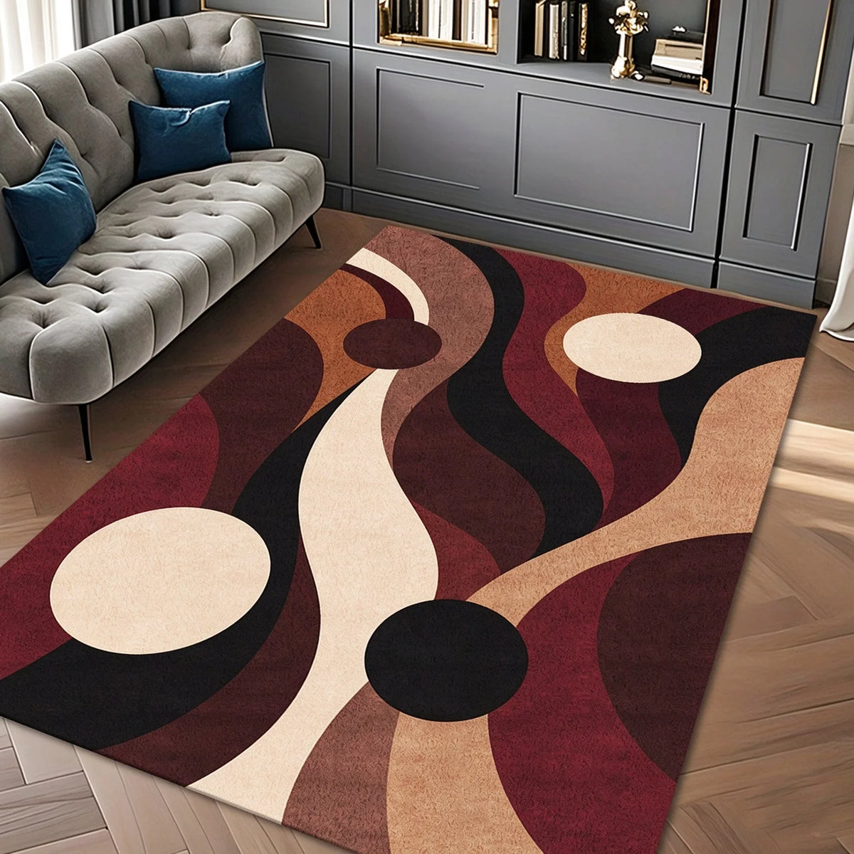 Modern Abstract Geometric Wave Area Rug for Living Room Decor