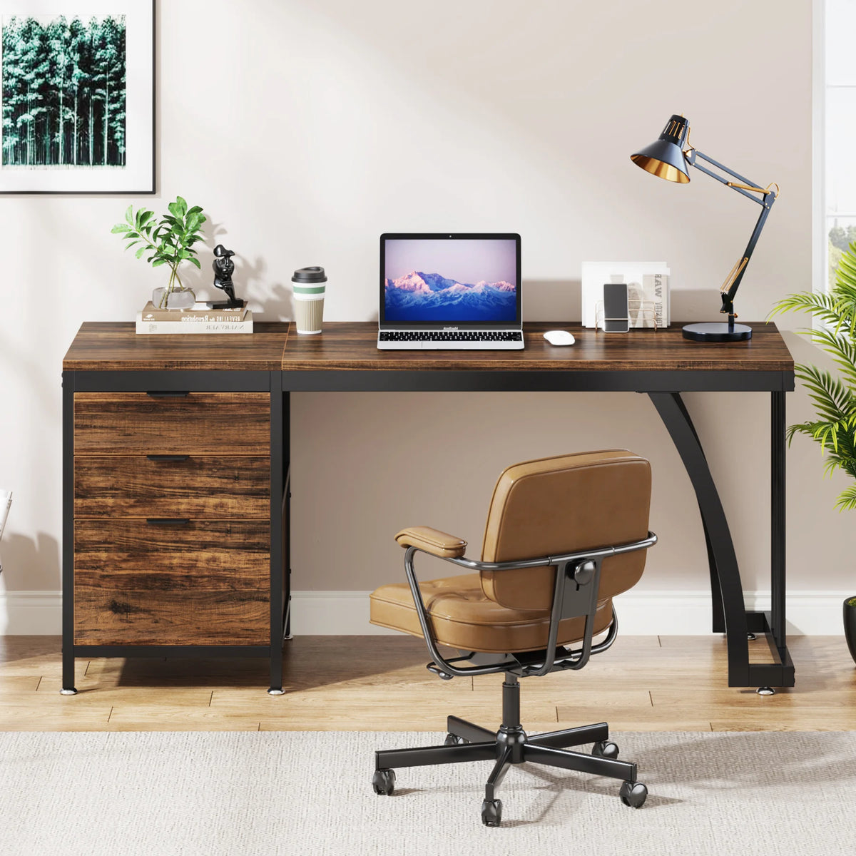 Tribesigns Computer Desk With Reversible Drawers And Industrial Style