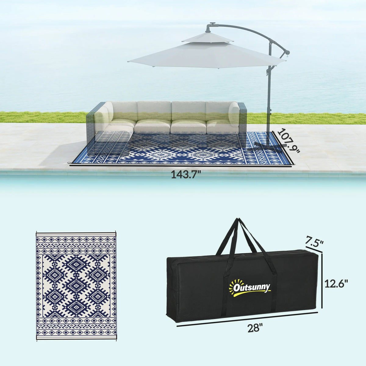 Outsunny Geometric Outdoor Polypropylene Area Rug With Rhombus Border