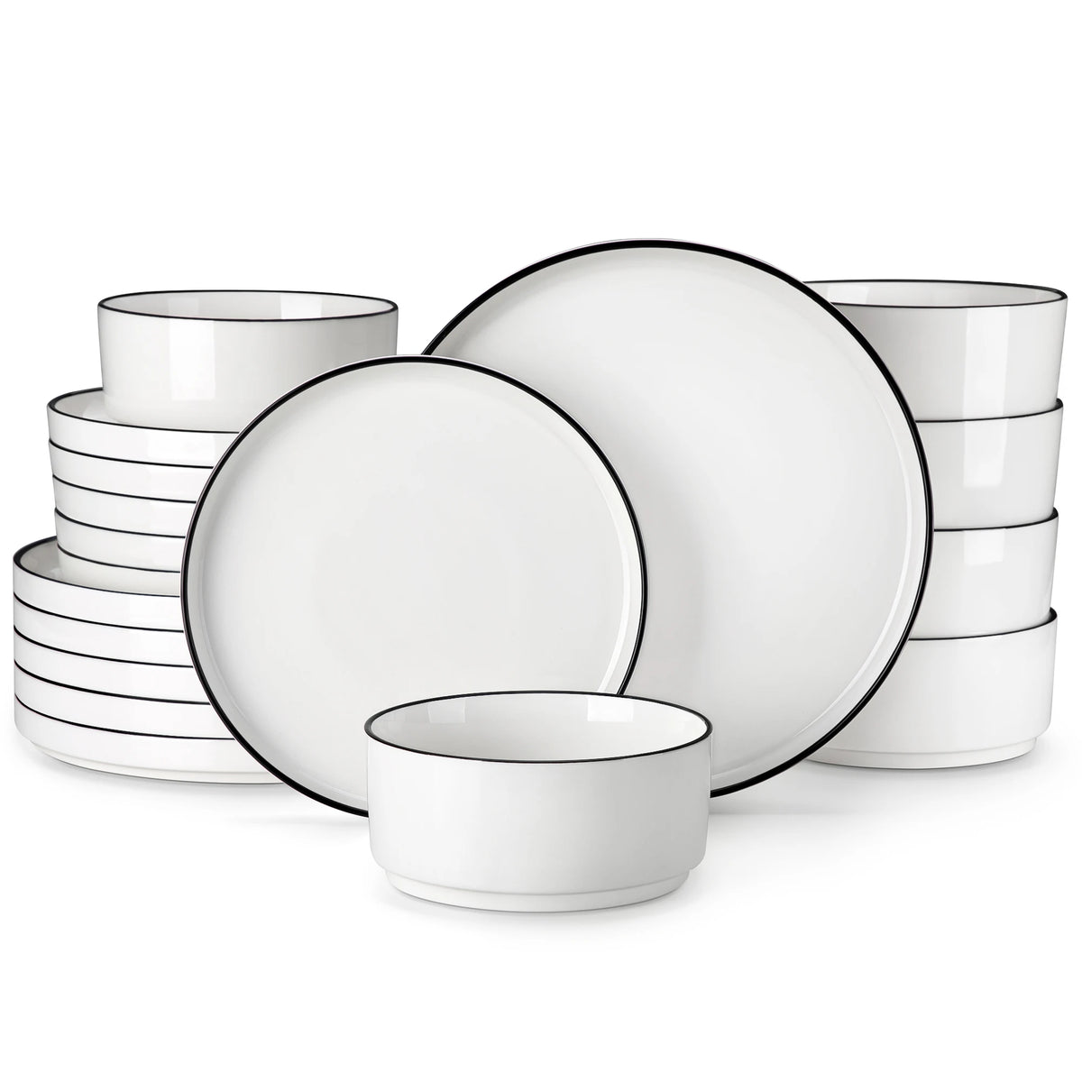 MALACASA Ceramic Dinnerware Set With Plates Bowls And Rim Design