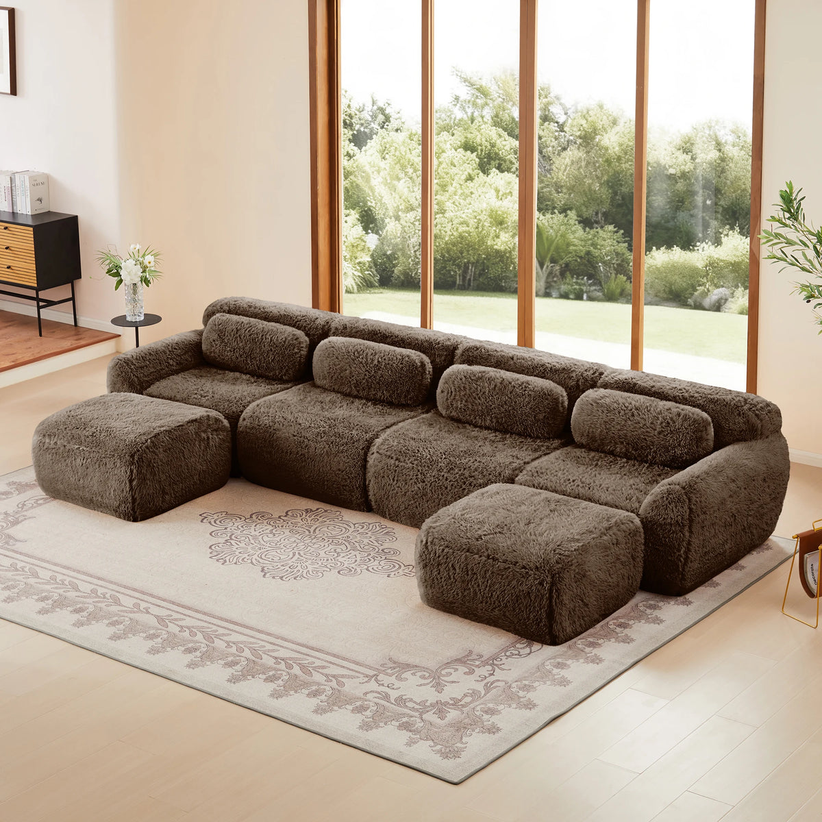 U Shaped Modular Boneless Sofa With Plush Ergonomic Cushions