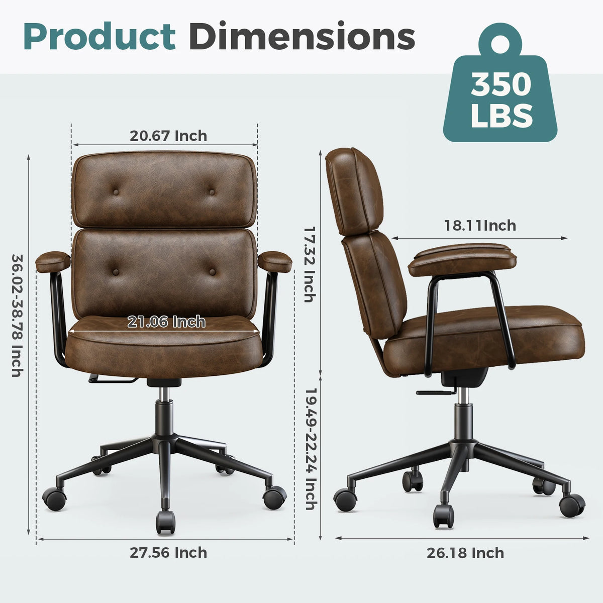 JHK Ergonomic PU Leather Office Chair With Lumbar Support
