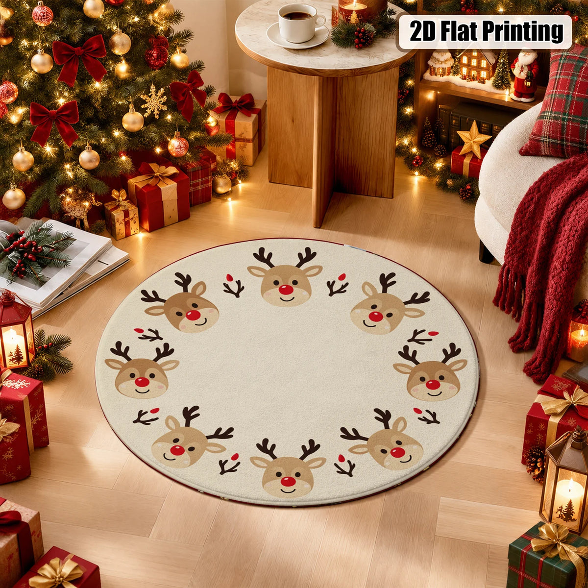 Machine Washable Reindeer Head Velvet Rug for Living Room and Bedroom