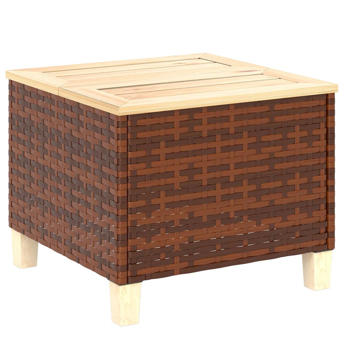 Outsunny Outdoor Side Table With PE Rattan And Wood Top