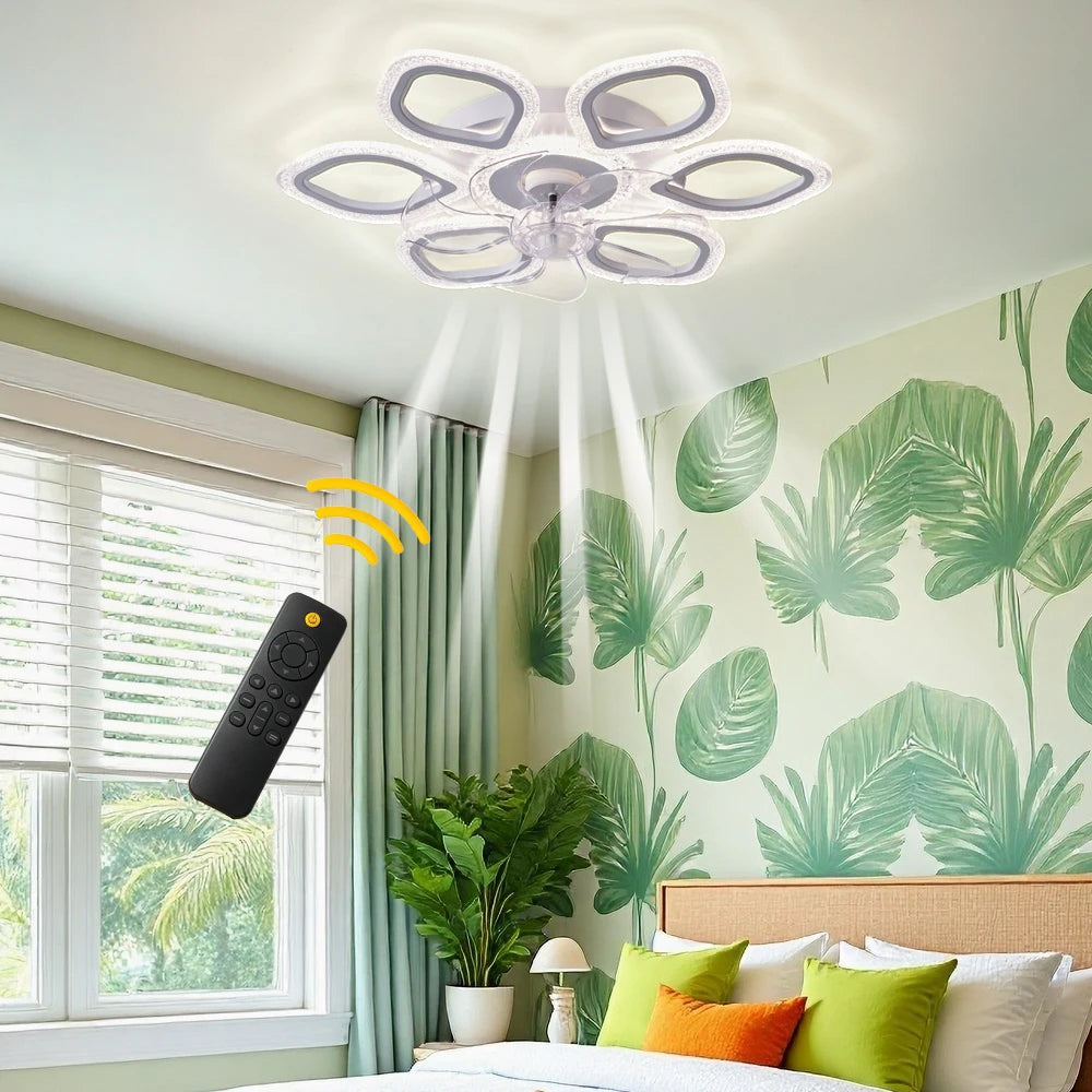 Ceiling Fan Light with 6-Petal Design, 6 Wind Speed Settings, Stepless Dimming, Timer Function, Reversible Motor, Suitable for Both Winter and Summer Use, Ideal for Bedrooms, Living Rooms, and above Dining Tables