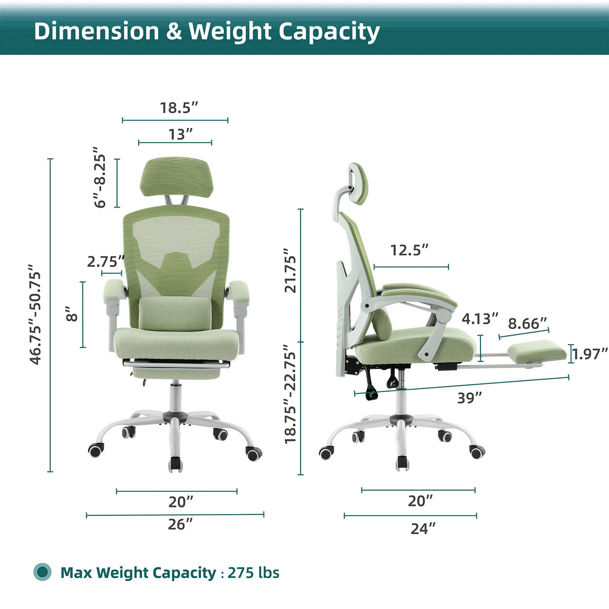 JHK Ergonomic Mesh Reclining Swivel Gaming Chair With Lumbar Support