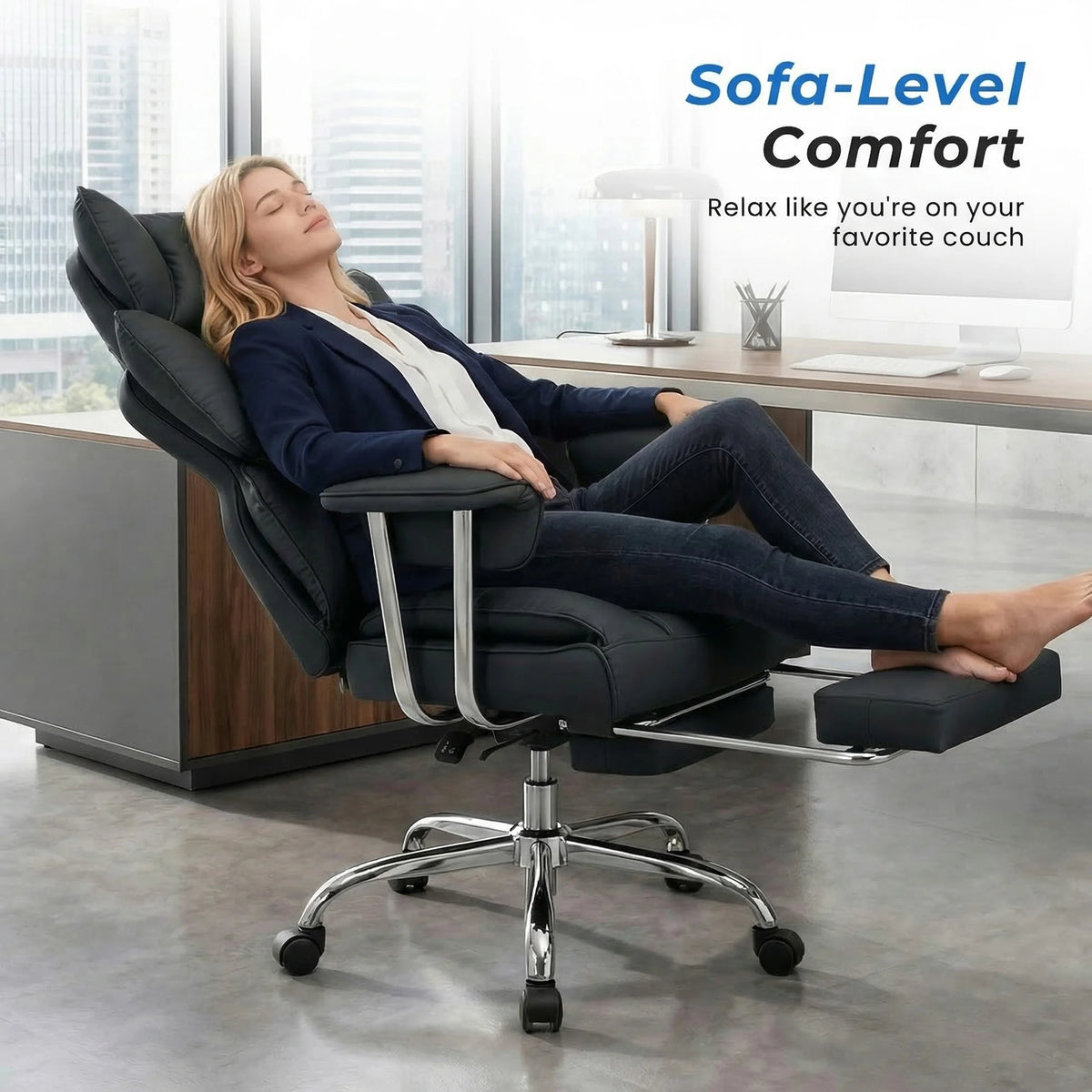 JHK Ergonomic Reclining Office Chair With Footrest And Adjustable Height