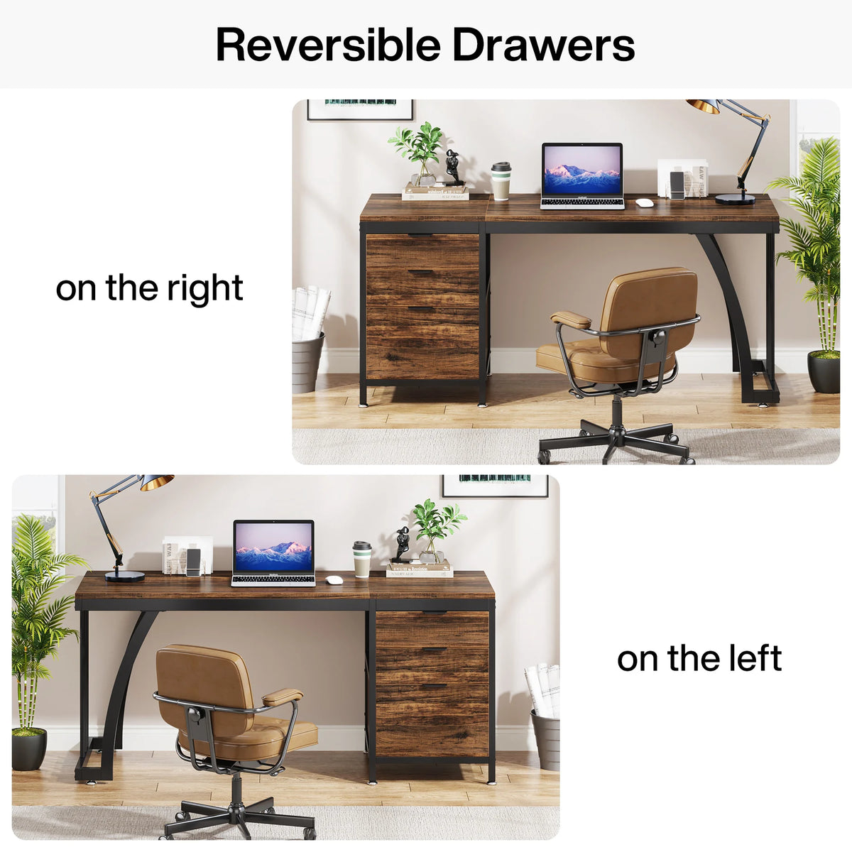 Tribesigns Computer Desk With Reversible Drawers And Industrial Style