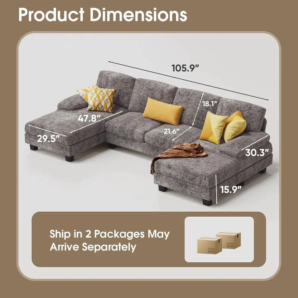 U Shaped Sectional Sofa With Double Chaise For Living Room