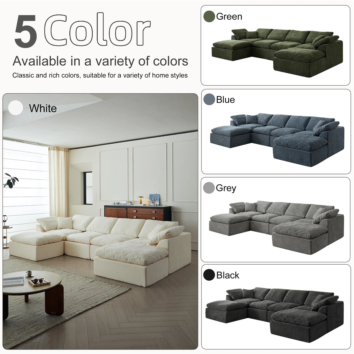 Yeflixvrau Modular U Shaped Sectional Sofa With Deep Cushions