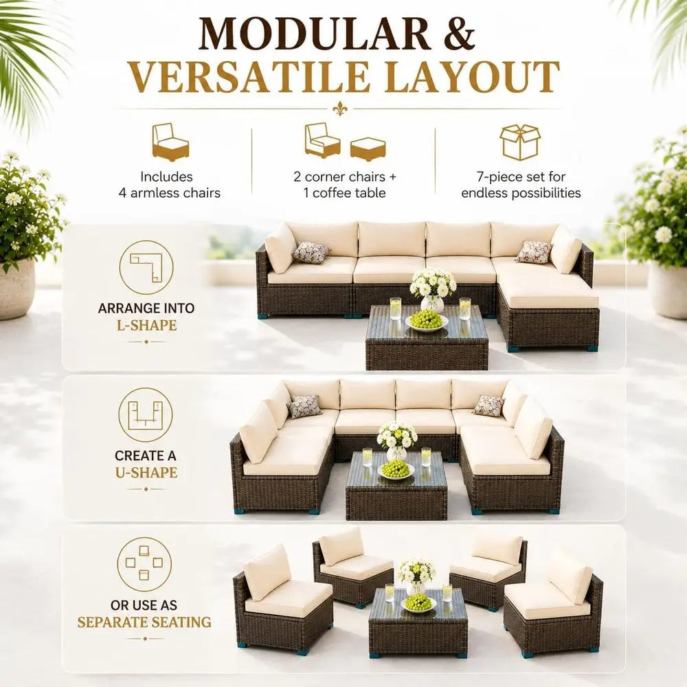 All Weather Wicker Patio Sectional Sofa Set With Coffee Table