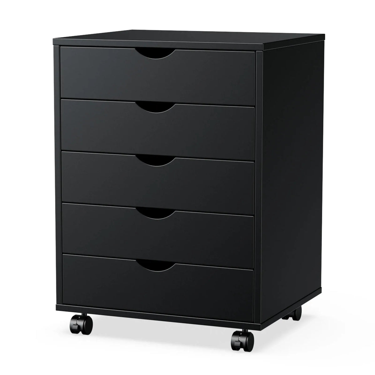 JHK Wood Nightstand Cabinet With Five Drawers And Rolling Storage