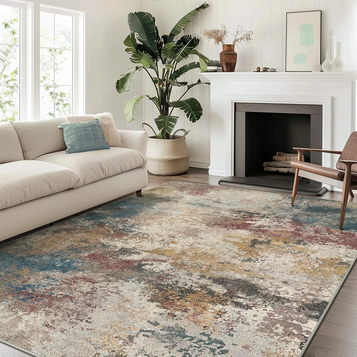 Washable Rugs Area Rugs for Living Room Bedroom, Modern Abstract Rug Ultra Soft Indoor Area Rugs for Dining Room, Low Pile Carpet with Non Slip Backing, Abstract
