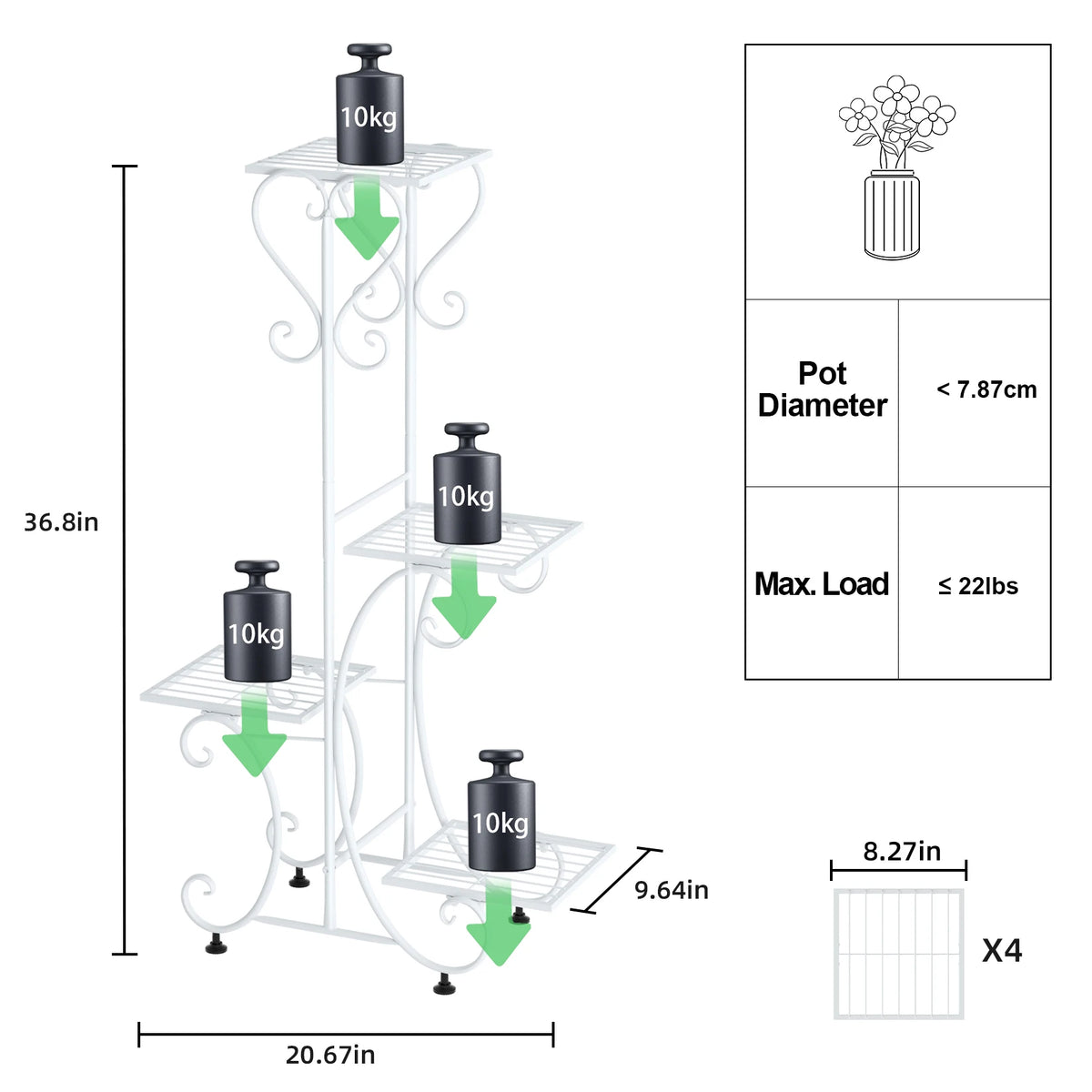 Four Tier Metal Plant Stand for Indoor Outdoor Garden Display