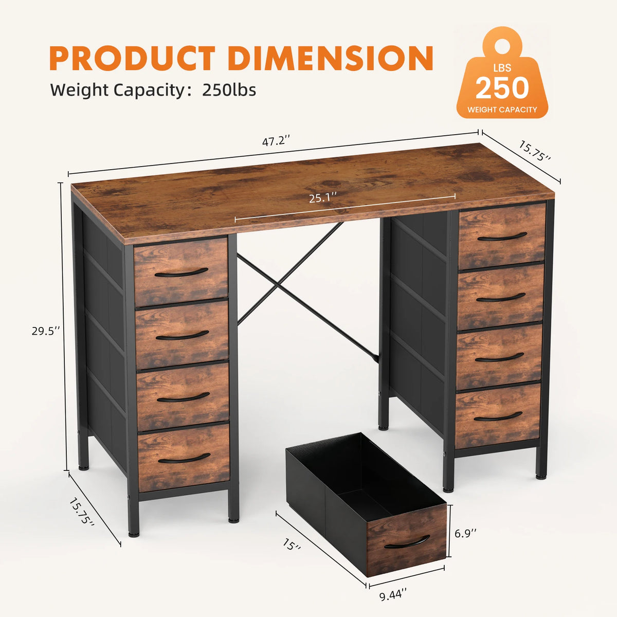 JHK Computer Desk With Fabric Drawers For Office Gaming And Study