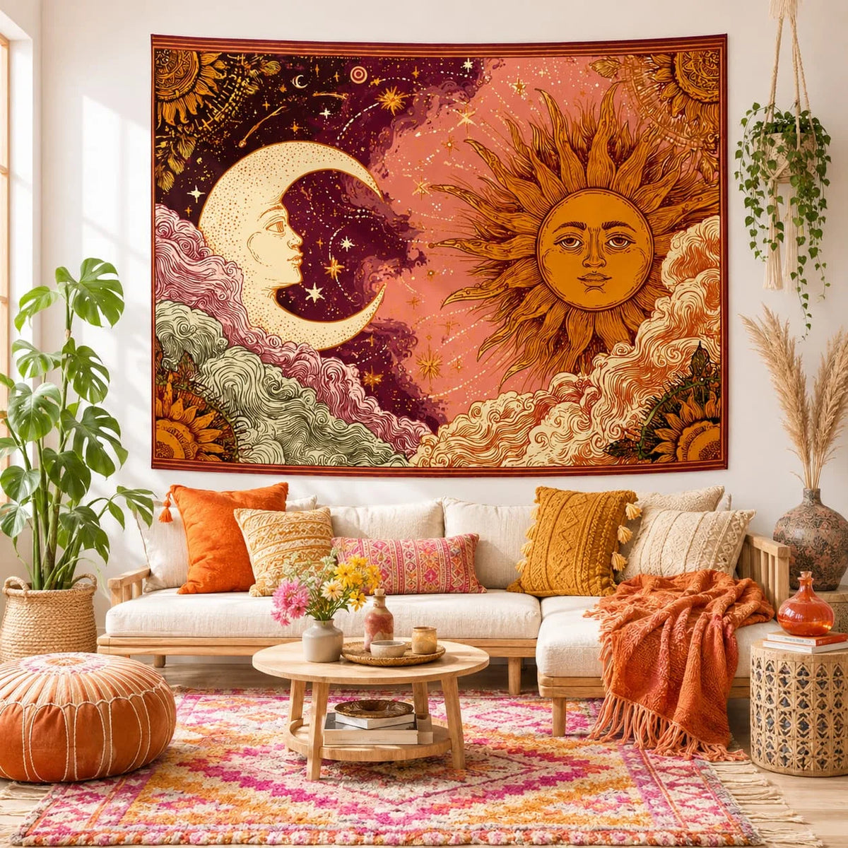 Celestial Sun And Moon Tapestry Wall Hanging Decor for Bedroom and Living Room