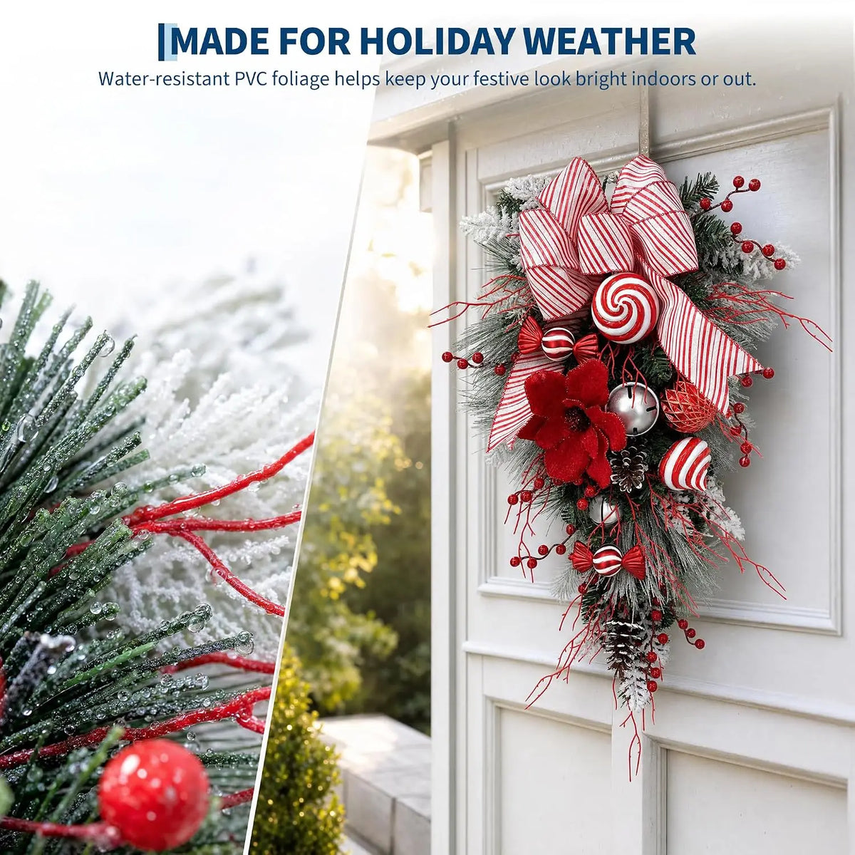 Garvee Artificial Christmas Door Swag With Faux Pine Holiday Greenery