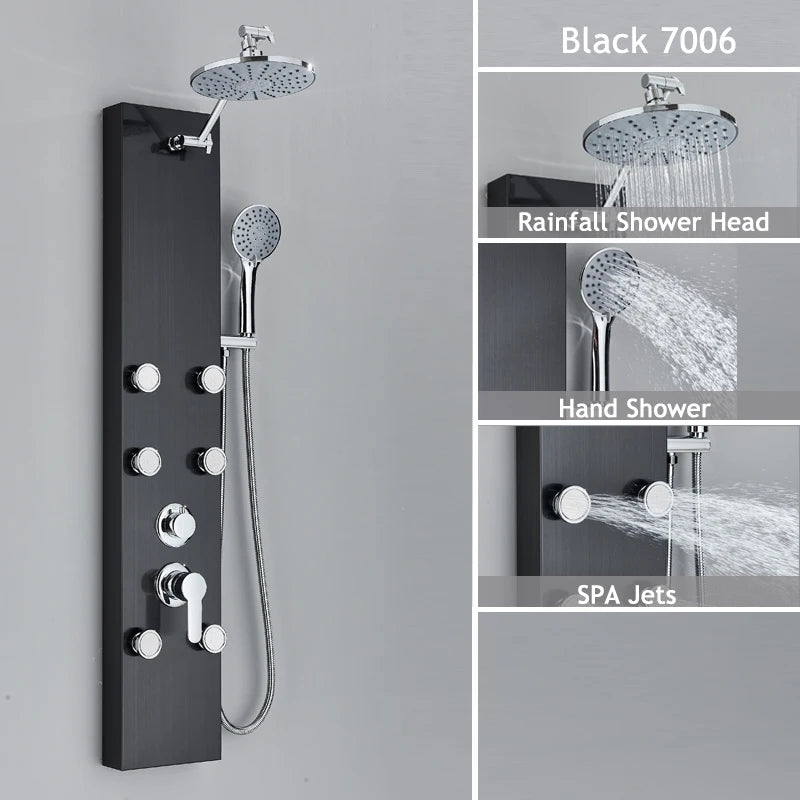 Shinesia LED Shower Panel With Massage Jets And Rainfall Faucet
