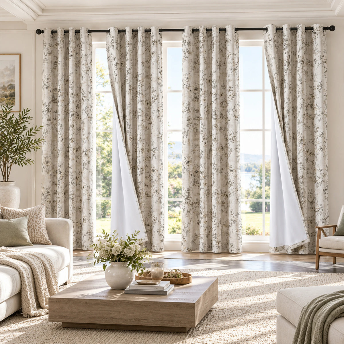 Floral Print Blackout Curtains With Thermal Insulation And Noise Reduction