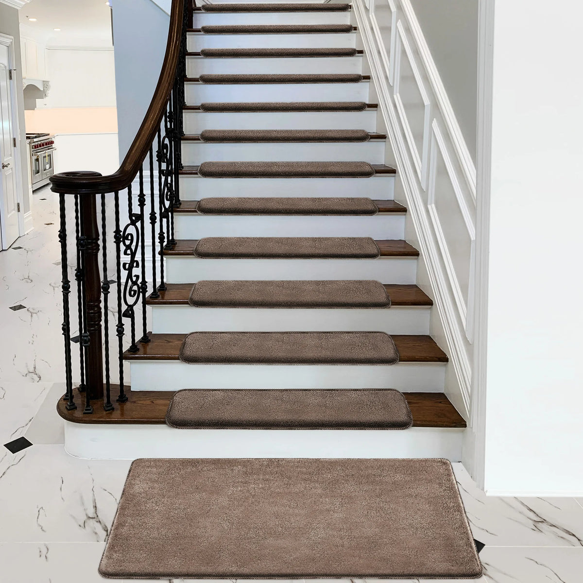 Bullnose Non Slip Stair Treads Washable Self Adhesive Carpet Mats