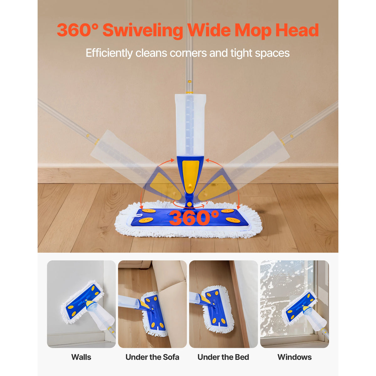 SucceBuy Spray Mop with 3 Washable Pads 27oz Refillable Water Tank for Dry Wet Floor Cleaning Home Use for Tile/Vinyl/Wood Floor