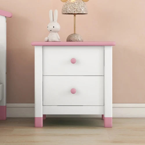 Wooden Kids Nightstand With Two Drawers For Bedroom Storage