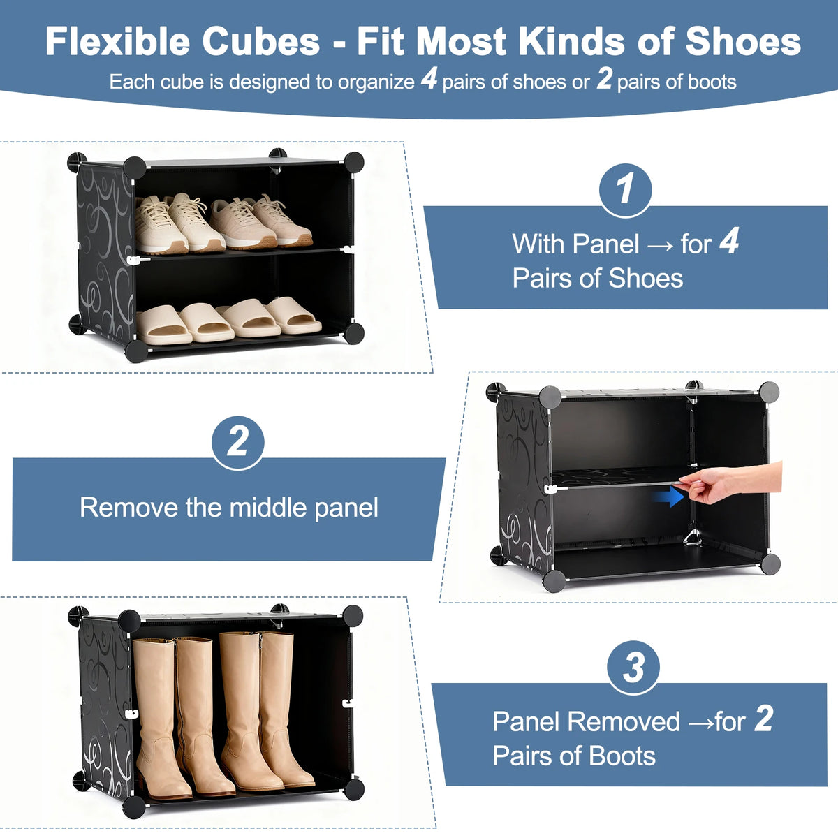 JHK Stackable Shoe Storage Cabinet With Door And Shelves