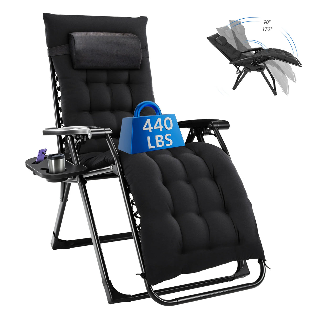 MCQ Zero Gravity Cushioned Folding Lounge Chair With Cup Holder Cooler Bag