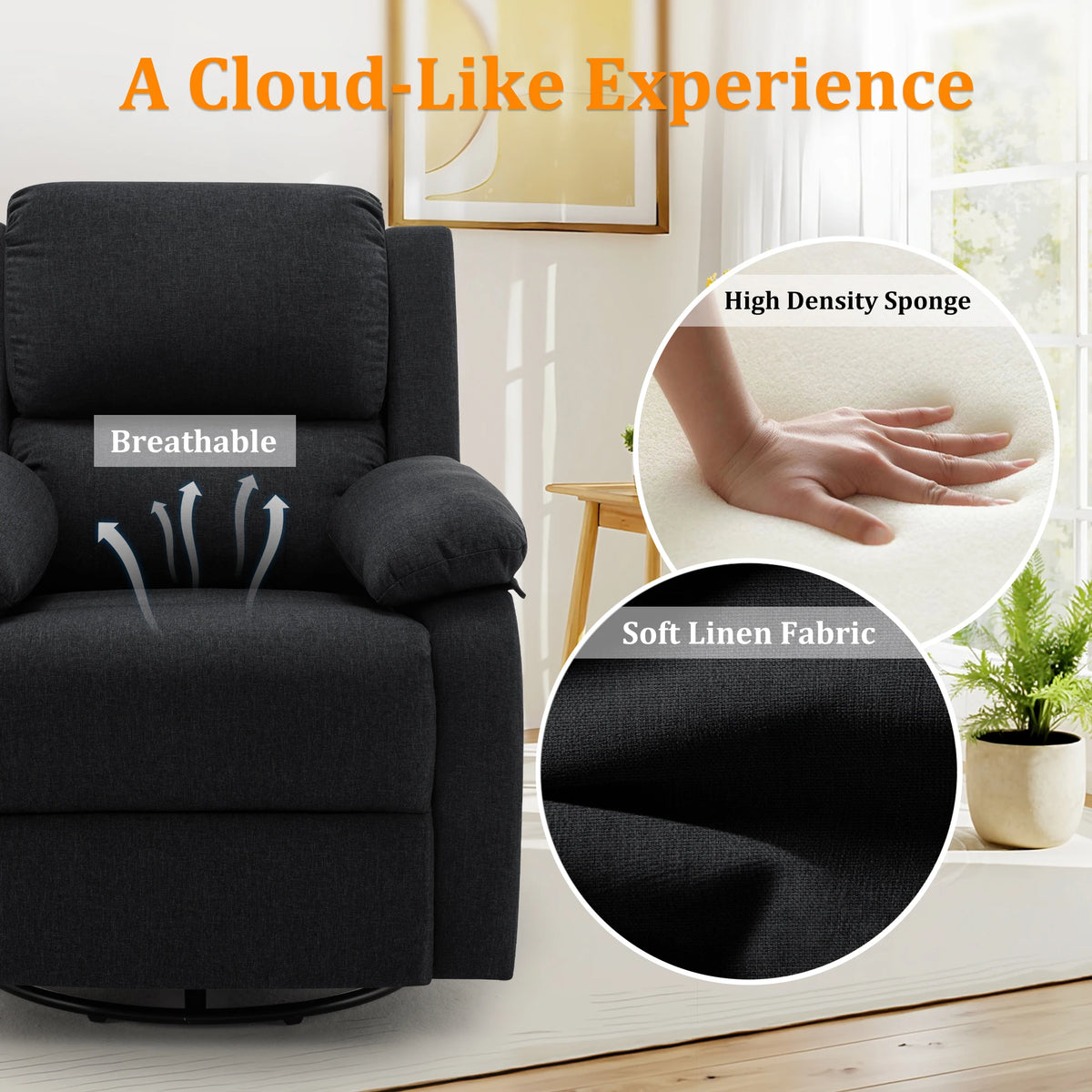Korser Upholstered Swivel Rocker Recliner Chair for Home Furniture