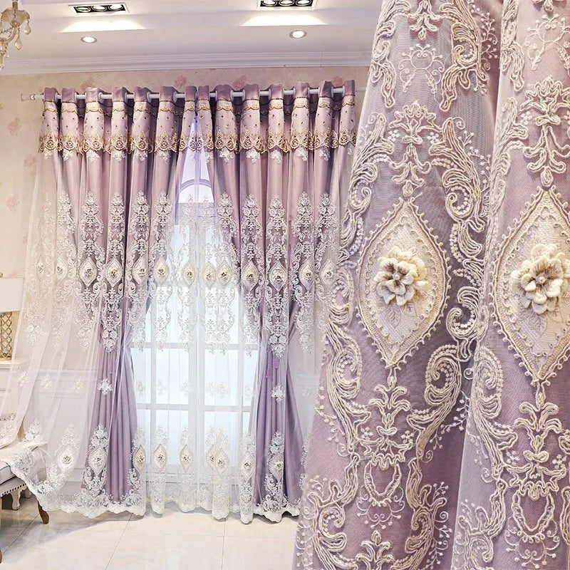 Vintage Embroidered Curtains With 3D Relief, Dual Layer Privacy Design
