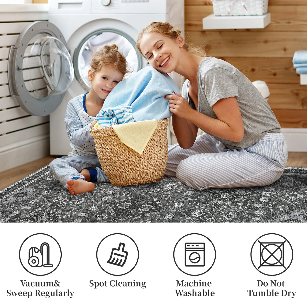 Machine Washable Moroccan Trellis Rug With Non Slip Water Resistance
