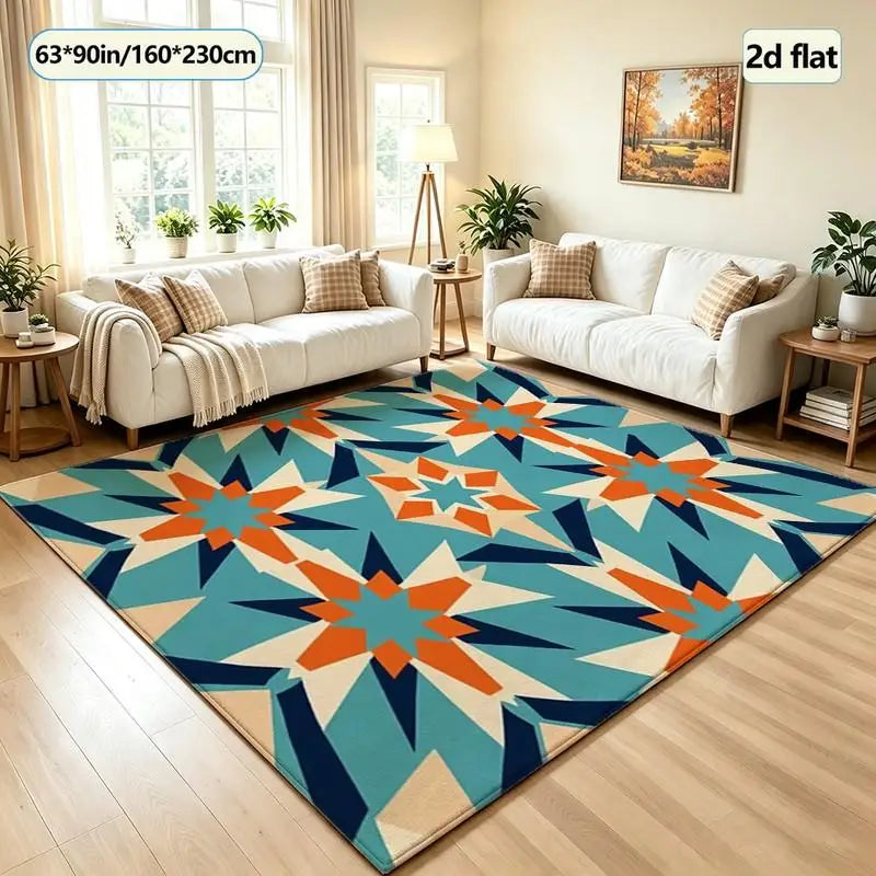 Boho Star Geometric Carpet Flooring, Southwestern Tribal Style Area Rug for Living Room Bedroom Home Decor