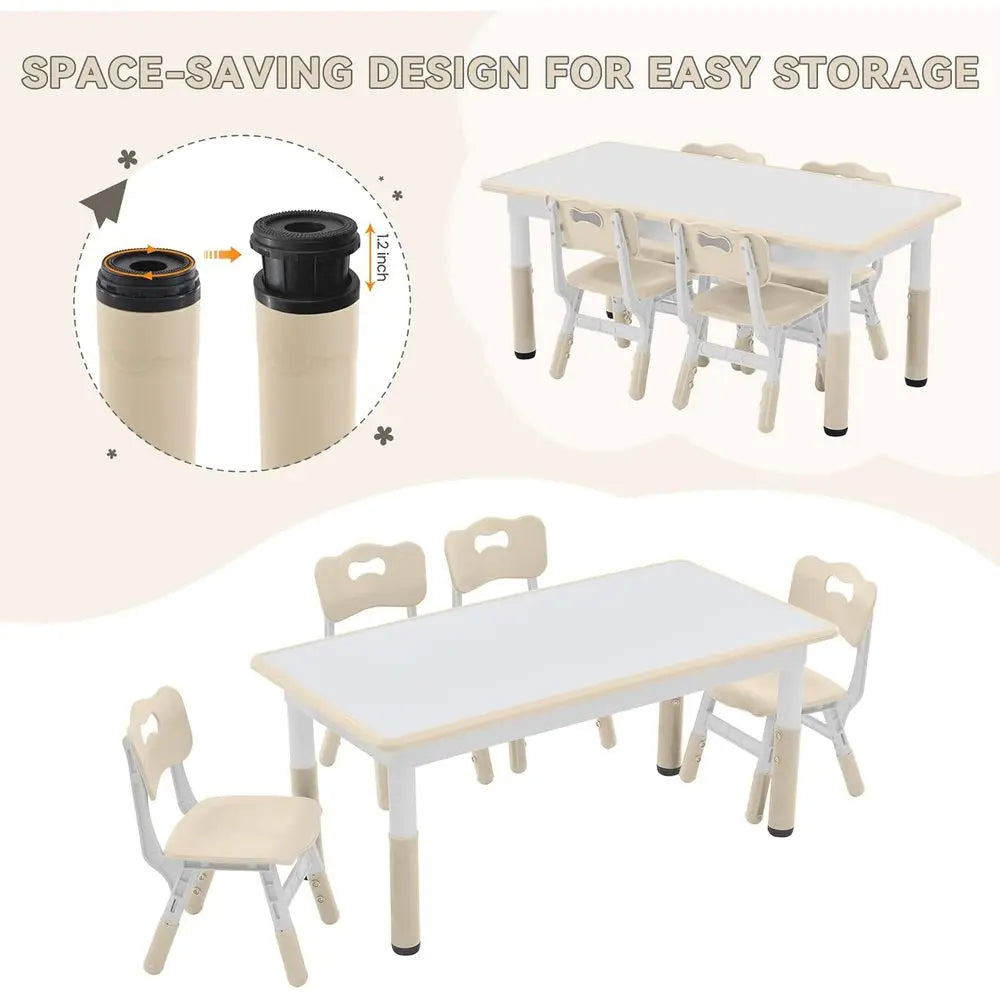 Kids Study Table and Chairs Set, Height Adjustable Toddler Table and Chair Set or Kids Ages 3-8, Graiti Desktop (Burlywood - 1)