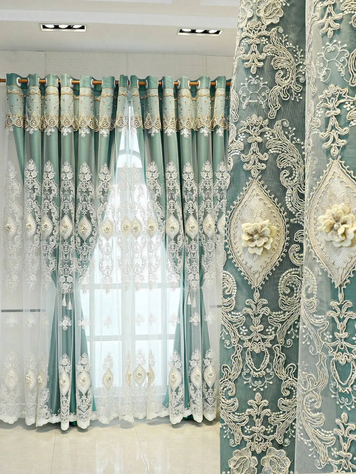 Vintage Embroidered Curtains With 3D Relief, Dual Layer Privacy Design