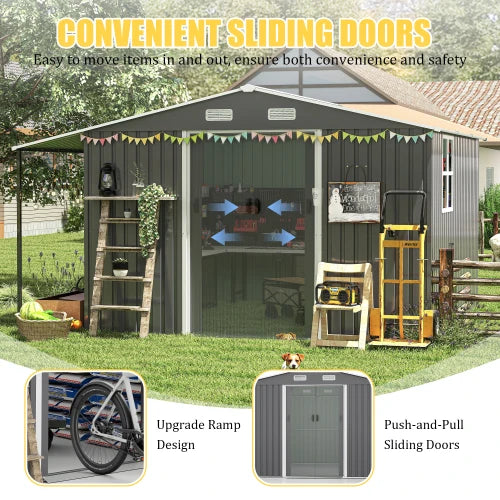 10x12 Ft Outdoor Storage Shed, Extra Large Metal Shed with Lockable Doors, Windows, Outside Steel Tiny House Ideal for Garden