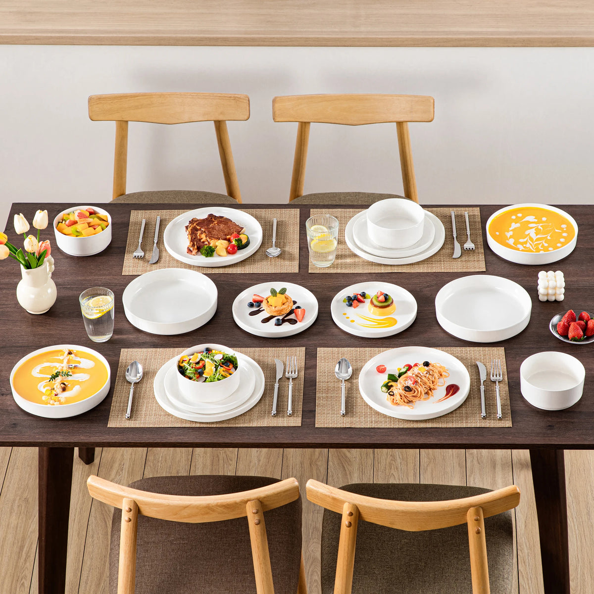 MALACASA Ceramic Dinnerware Set With Plates Bowls And Rim Design