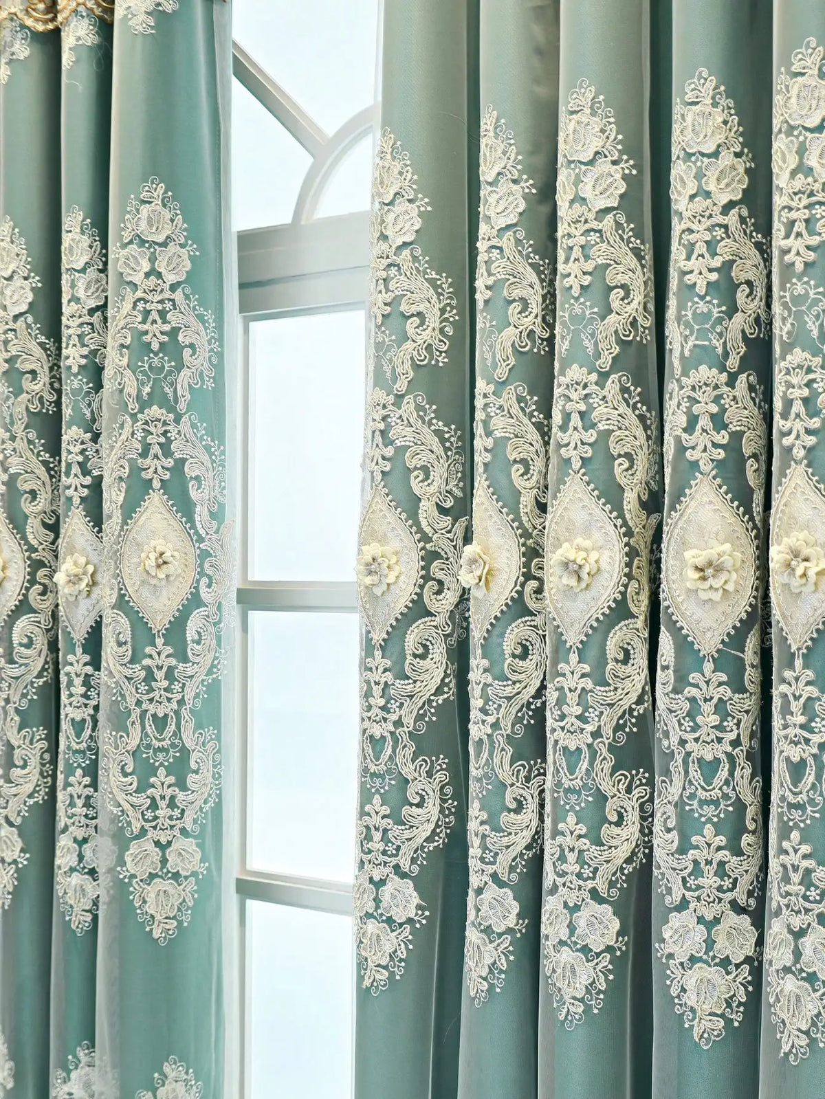 Vintage Embroidered Curtains With 3D Relief, Dual Layer Privacy Design