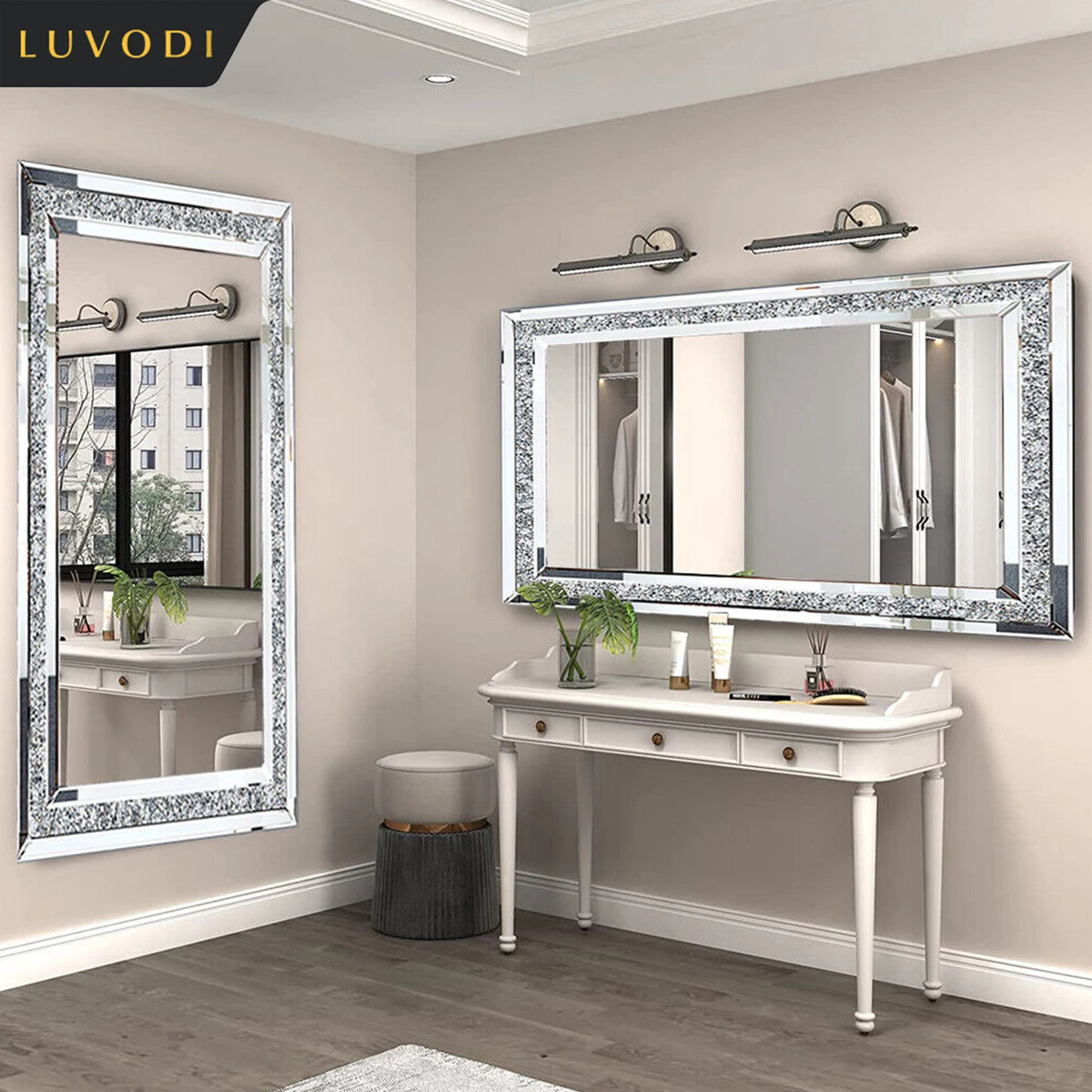 LUVODI Crystal Rhinestone Wall Mounted Vanity Dressing Mirror