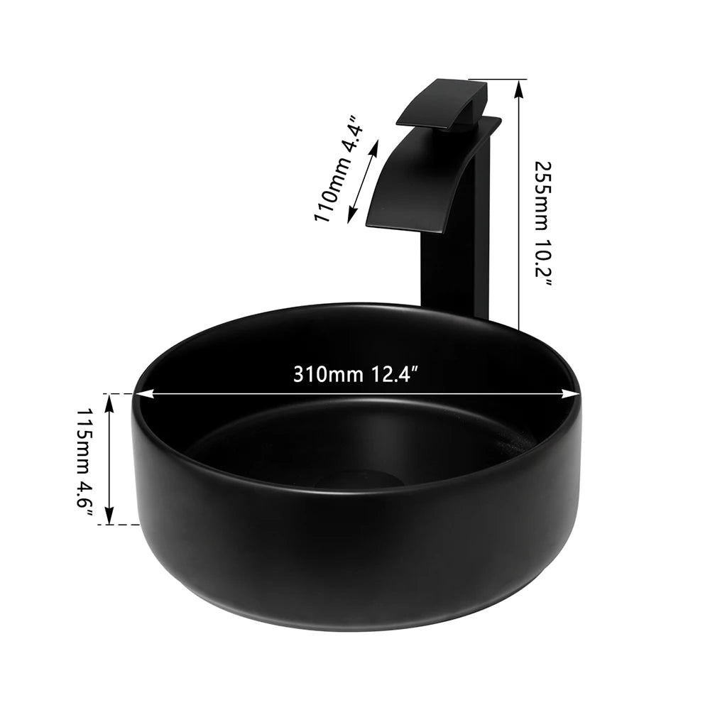 MEKKHALA Round Ceramic Above Counter Bathroom Sink With Faucet Set