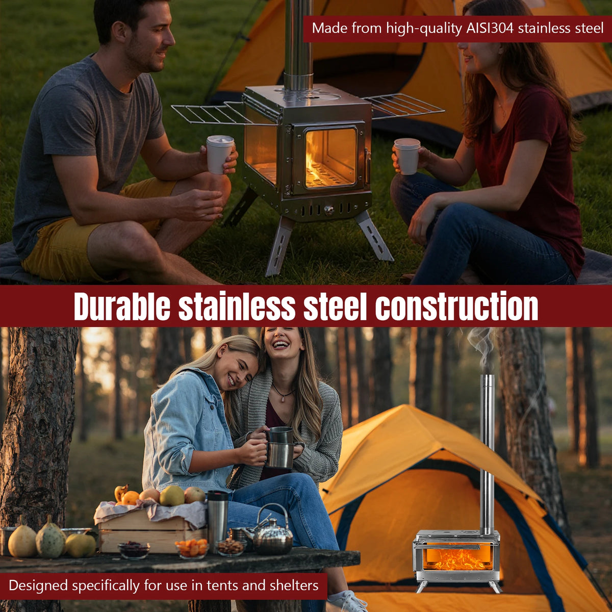 APWIKOGER Weatherproof Camping Stove with Chimney Pipe for Outdoor Heating
