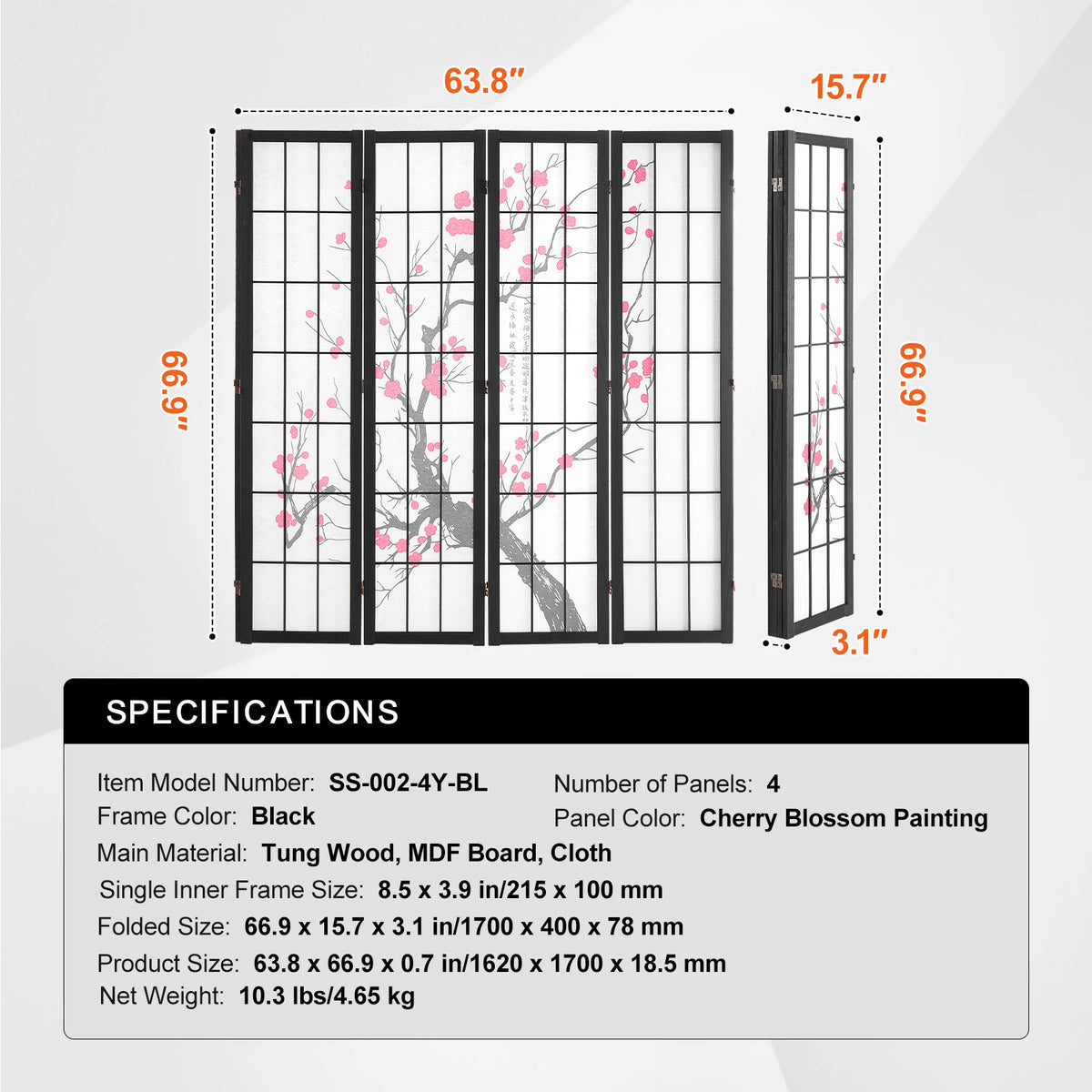 SucceBuy Wooden Folding Privacy Screen Room Divider for Home Office