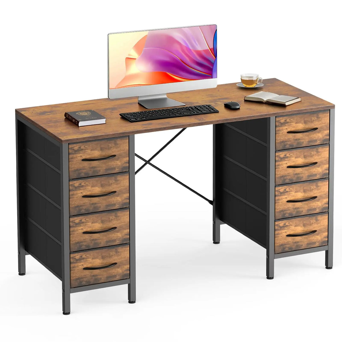 JHK Computer Desk With Fabric Drawers For Office Gaming And Study