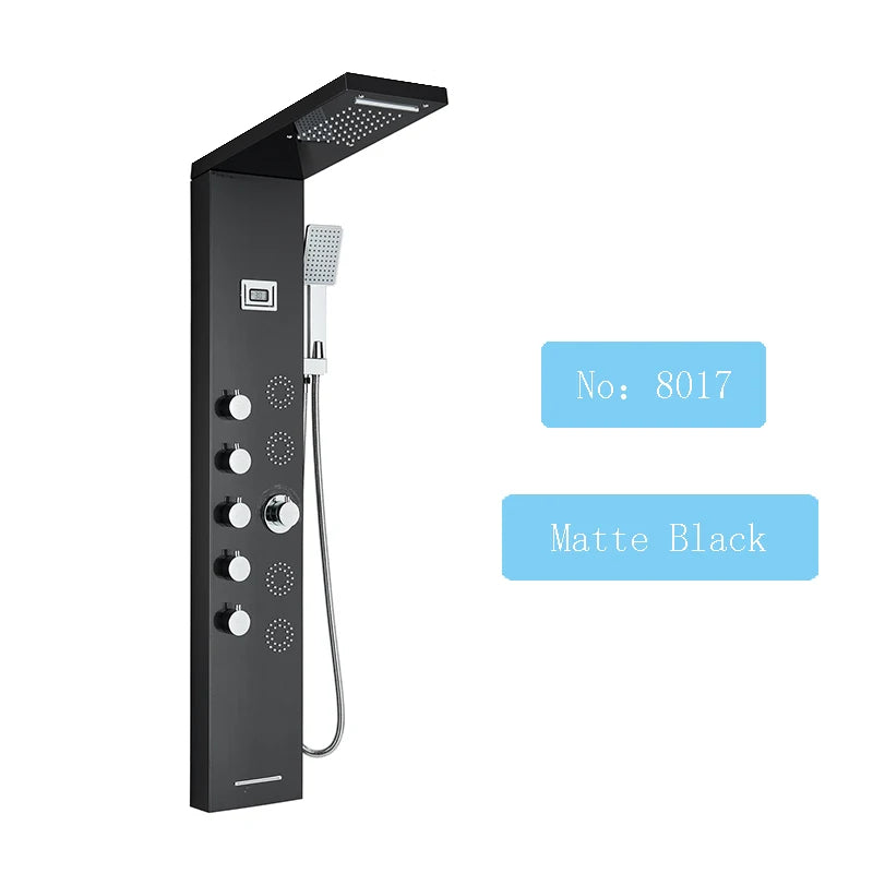 Shinesia LED Shower Panel With Massage Jets And Rainfall Faucet