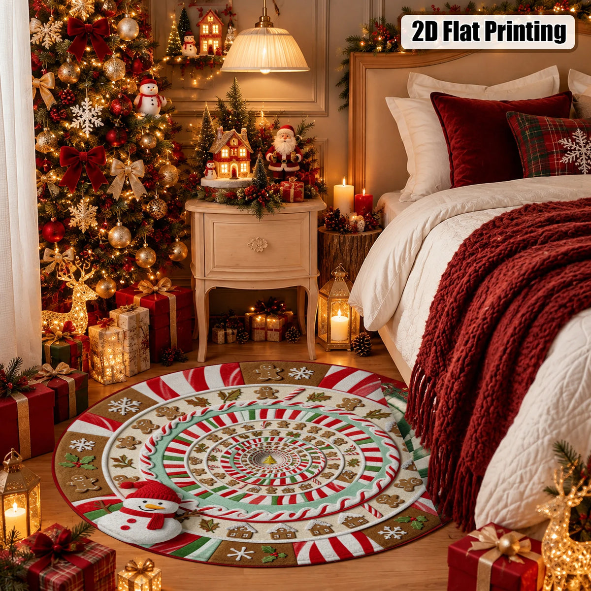 Christmas Candy Cane Gingerbread Snowman Snowflake Washable Velvet Area Rug