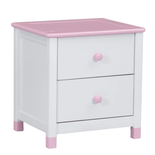 Wooden Kids Nightstand With Two Drawers For Bedroom Storage