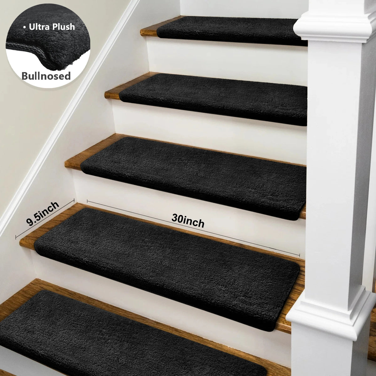 Bullnose Non Slip Stair Treads Washable Self Adhesive Carpet Mats