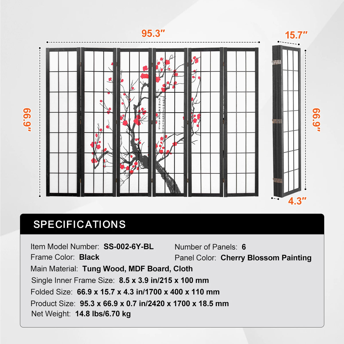 SucceBuy Wooden Folding Privacy Screen Room Divider for Home Office